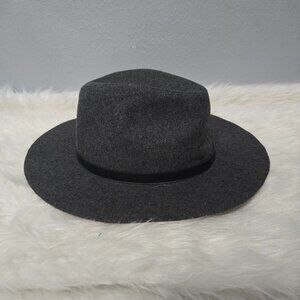 Olsenboye Felt Fedora Crushable Hat Leather Band Wide Flat Brim 30% Wool, Gray